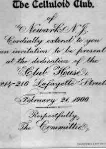 Invitation
An original invitation to the dedication of The Celluloid Club of Newark. This invitation was my wife's grandfather's, Samuel Scott of Newark  who worked for Celluloid.
Photo From Rich Olohan

