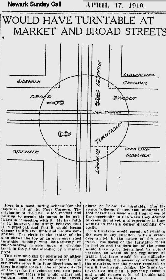 Would Have Turntable at Market & Broad Streets
April 17, 1910
