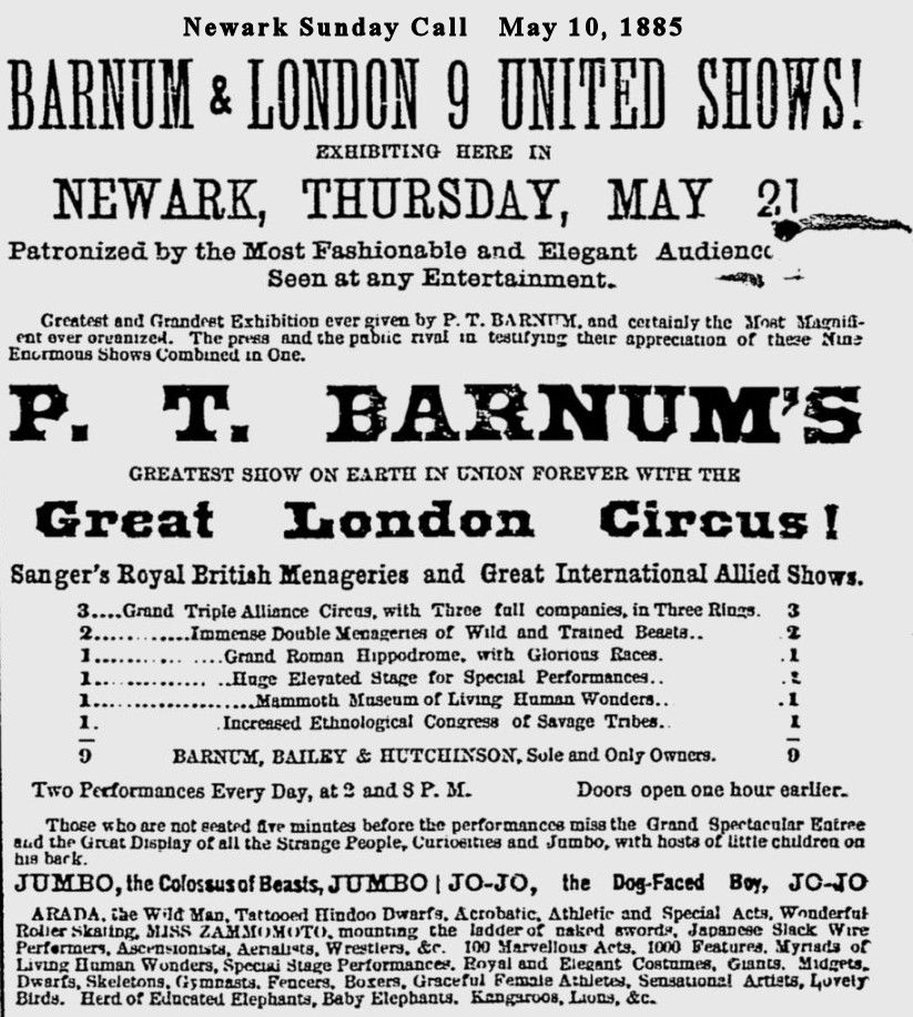 Barnum & London - 9 United Shows!
May 10, 1885
