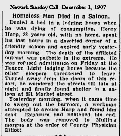 Homeless Man Died in a Saloon
December 1, 1907
