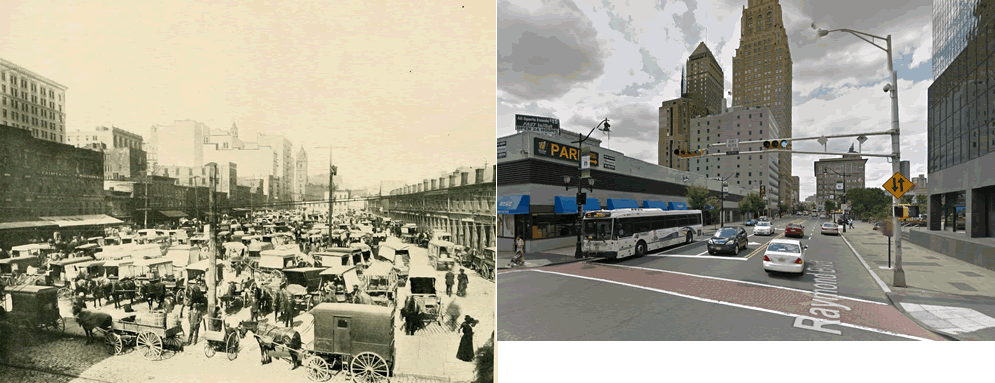 Raymond Blvd
Looking West from Mulberry Street
Centre Market on right.
