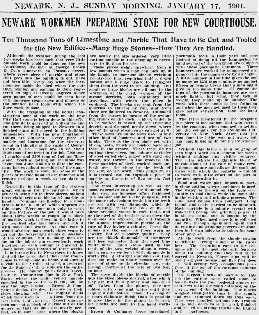 Newark Workmen Preparing Stone for New Courthouse
January 17, 1904
