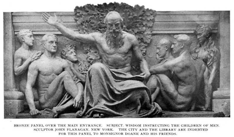 Over the Main Entrance
Flanagan, John, 1865-1952, sculptor
Commissioned in 1903. Installed in 1909.
Photo from DANA Digital Archive of Newark Architecture
