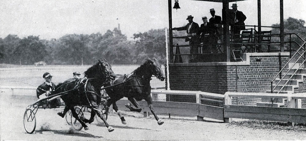 Bright Spot
Bright Spot (Cliff Hennion) wins first heat Class C Trot from Hollyrood Jasper (Joe Dodge) Newark, N. J. Matinee.

Photo from the June 1930 issue of Harness Horse
Photo courtesy of Don Daniels
