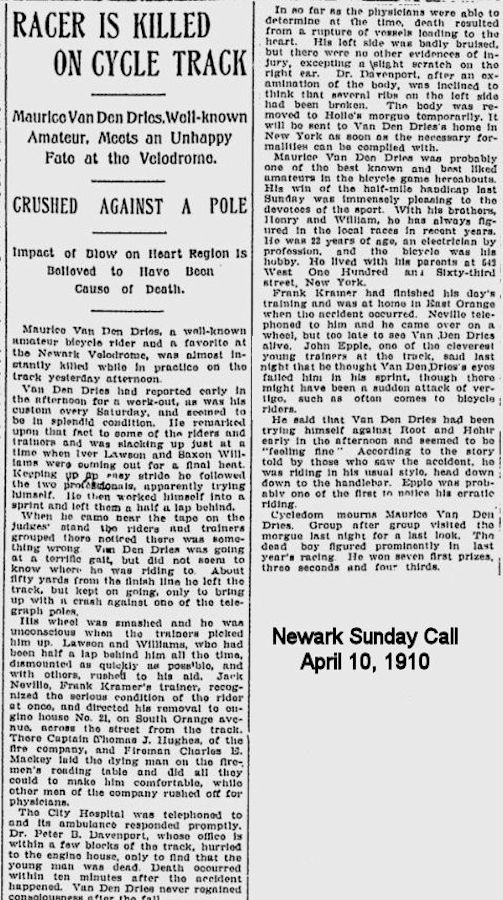 Racer is Killed on Cycle Track
April 10, 1910
