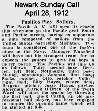 Pacifics Play Sailors
April 28, 1912
