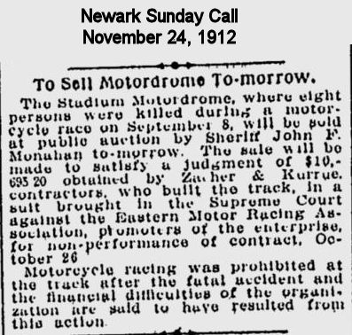 November 24, 1912
To Sell Motordrome Tomorrow
