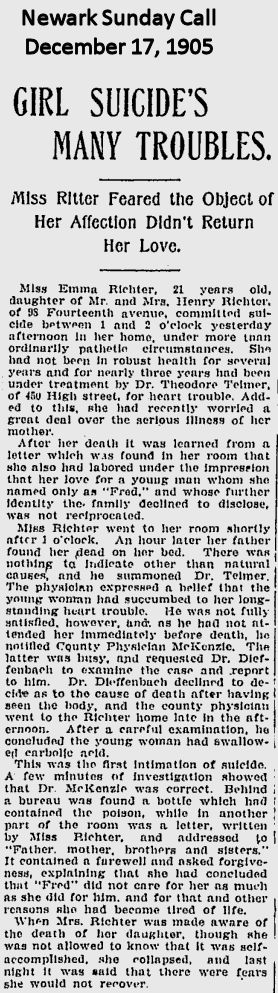 Girl Suicide's Many Troubles
December 17, 1905
